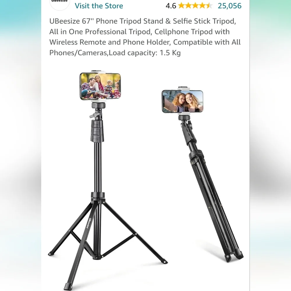 Ubeesize 67 inch selfie stick tripod stand with accessories.